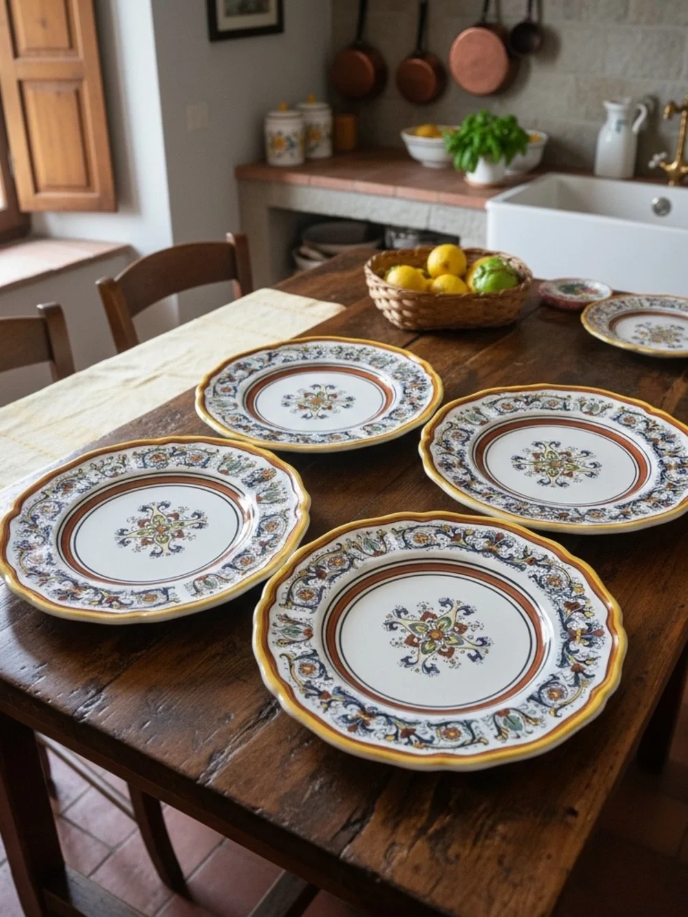 Sur La Table Deruta Salad Plates / Italian Majolica / Hand Painted / Set of 4